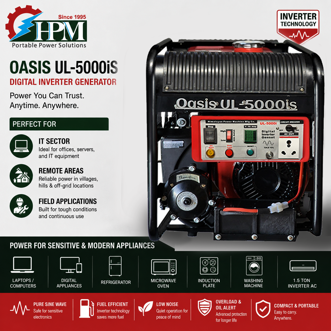 5 KVA Smart Portable Digital Inverter Generator Oasis UL-5000is, Recoil Start & Self Start